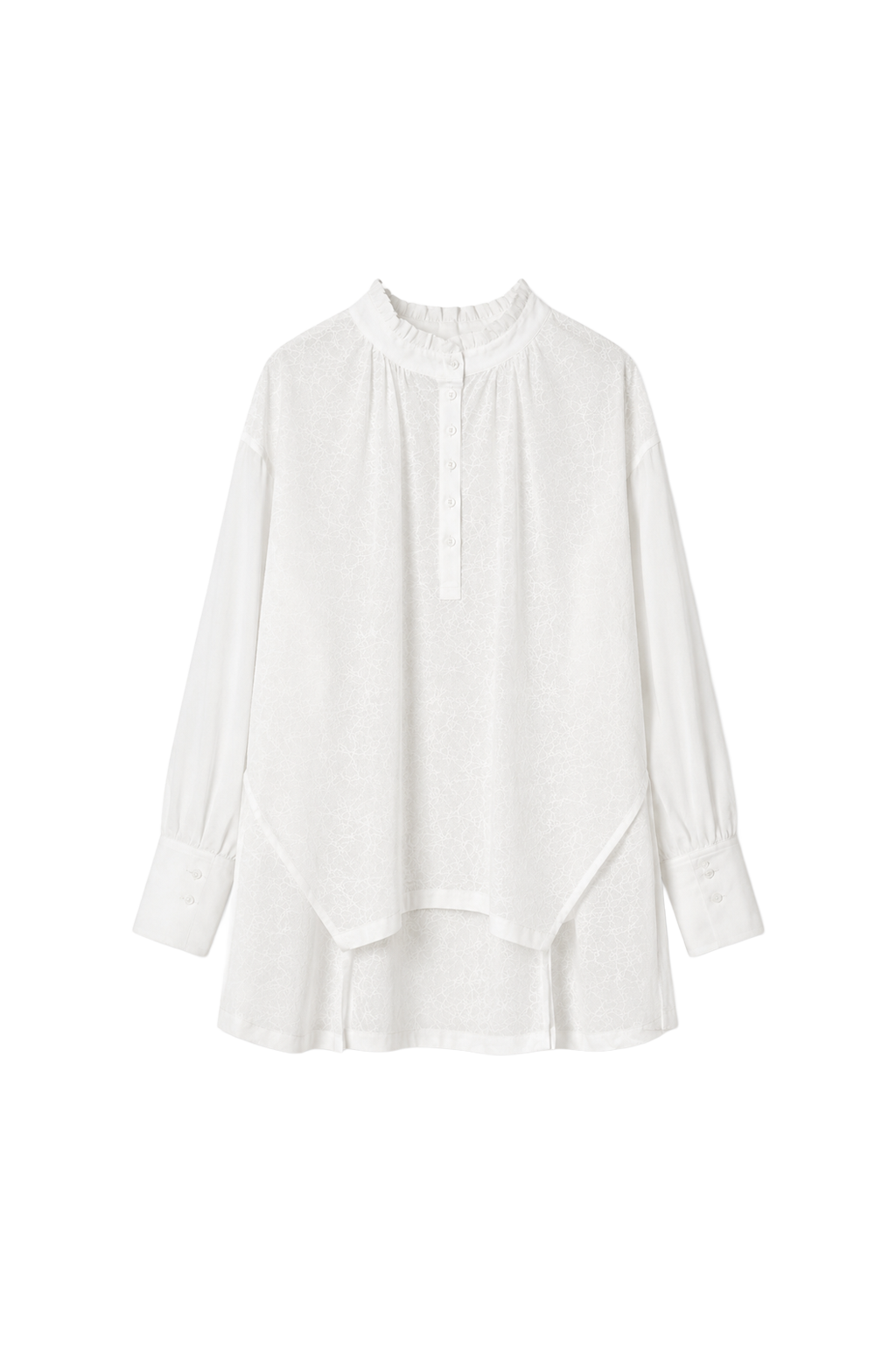 Ink-splattered and linen patchwork white shirt (in-stock)
