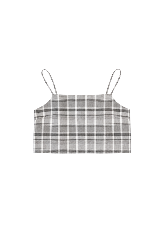 grey checked strap tank top
