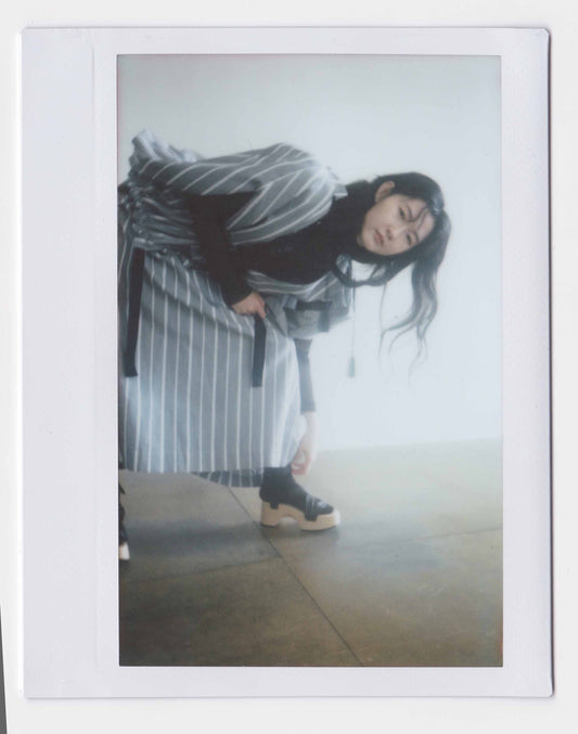 striped square-dress with black lace （pre-order)