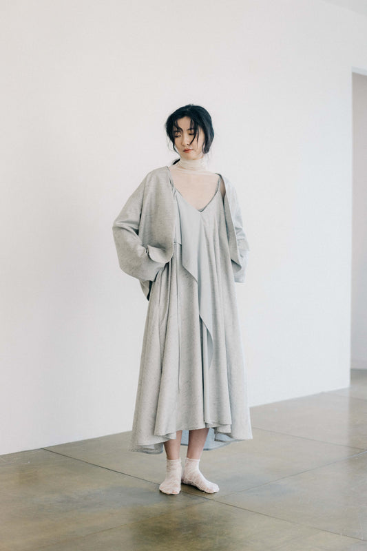 linen spaghetti-shoulder dress ( in-stock)