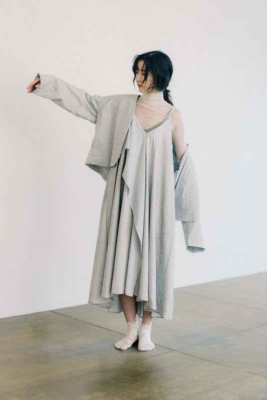 linen spaghetti-shoulder dress ( in-stock)