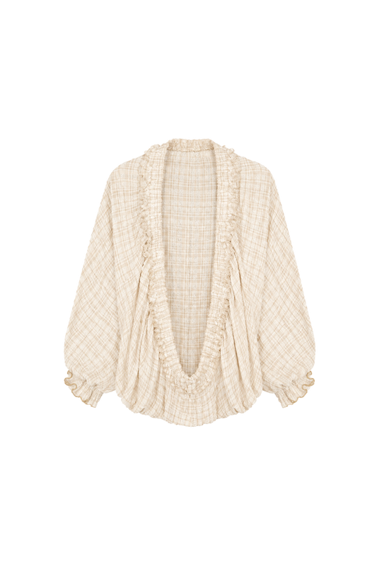 textured check bubble square overlay top - yellow