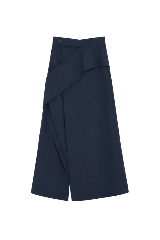 cotton-linen pleated wide navy pants (in-stock)