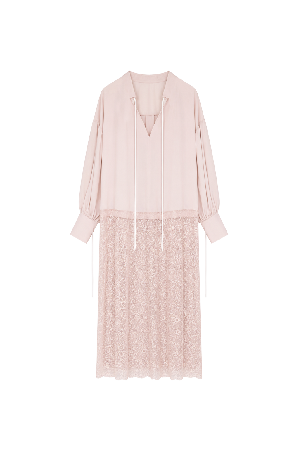lace-paneled dress with voluminous sleeves - light pink ( in-stock)