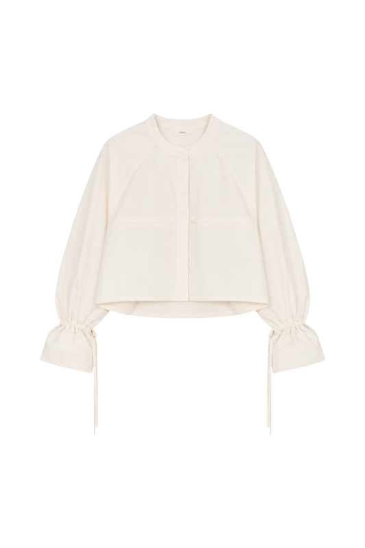cotton-linen lace puff shirt（in-stock)