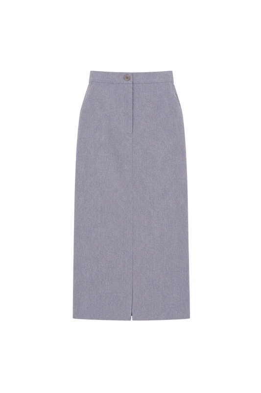 textured denim straight skirt - purple