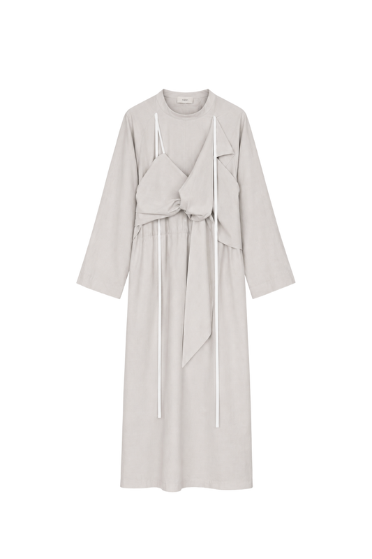 knot-draped grey long-sleeves dress （pre-order)