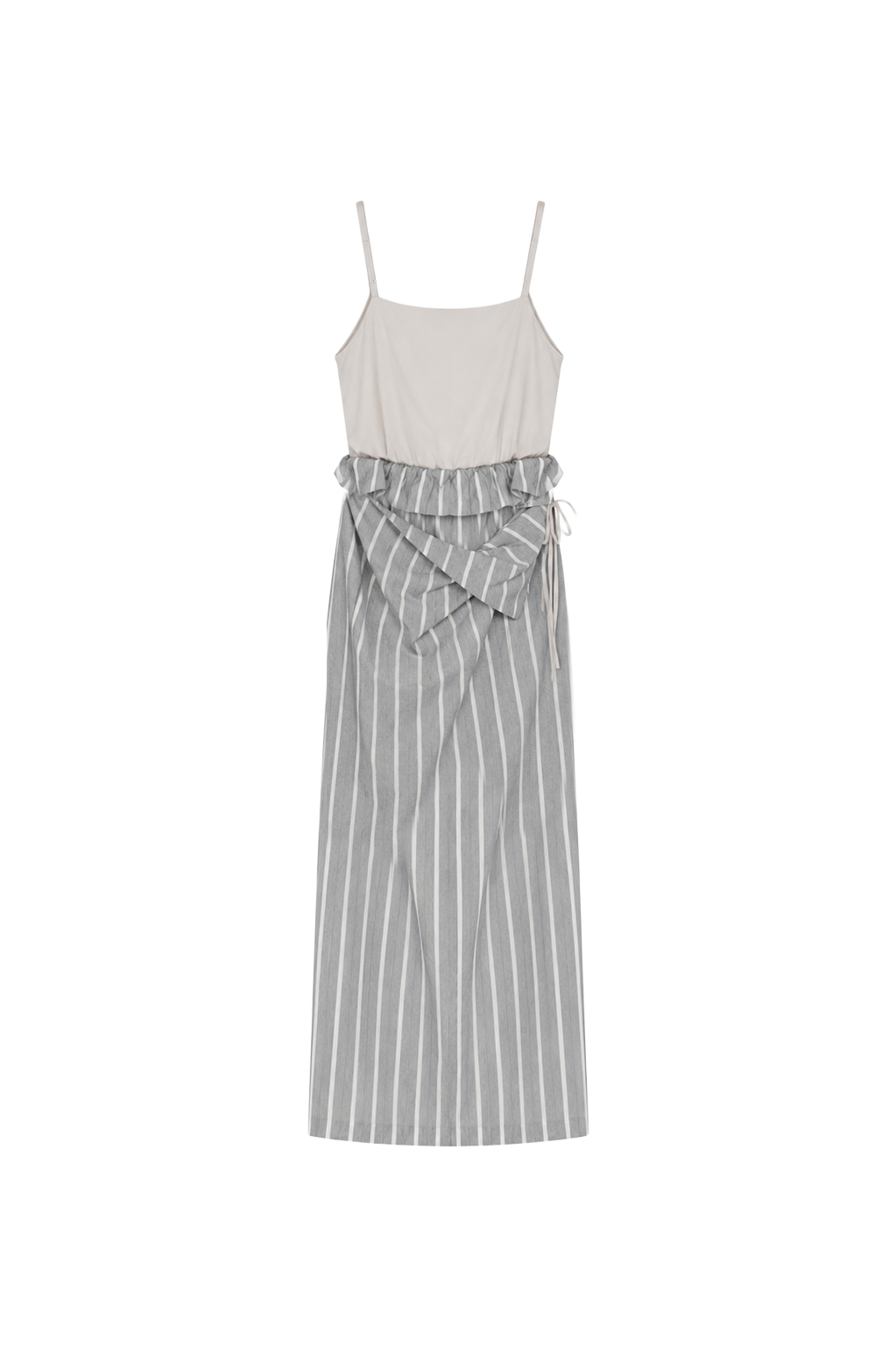 asymmetric folded layer strap dress - grey stripe （in-stock)