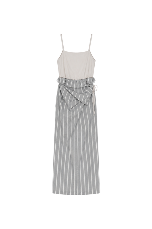 asymmetric folded layer strap dress - grey stripe （in-stock)