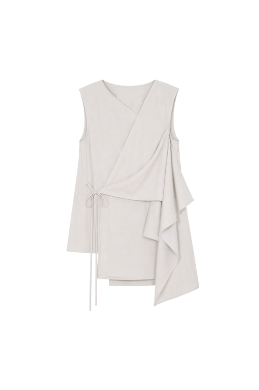 asymmetric dual-way silk- cotton tie vest - grey ( in-stock)