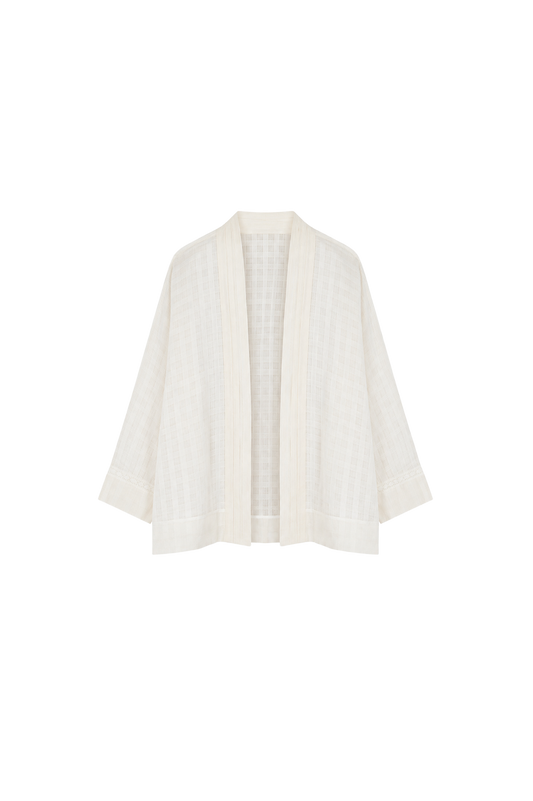 beige lace tuck ramie linen jacket (in-stock)