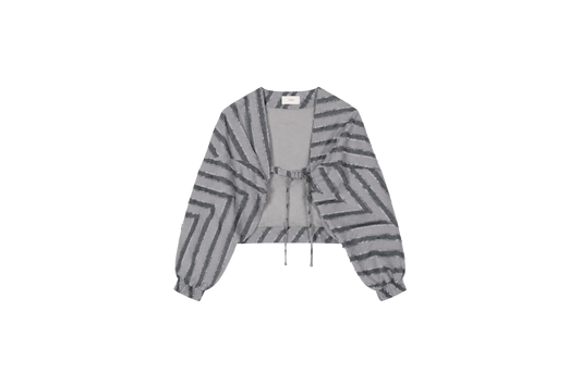 paneled constructed with stripe-jacquard jacket - grey （in-stock)