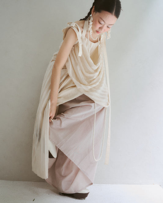 asymmetric striped halter dress（in-stock)