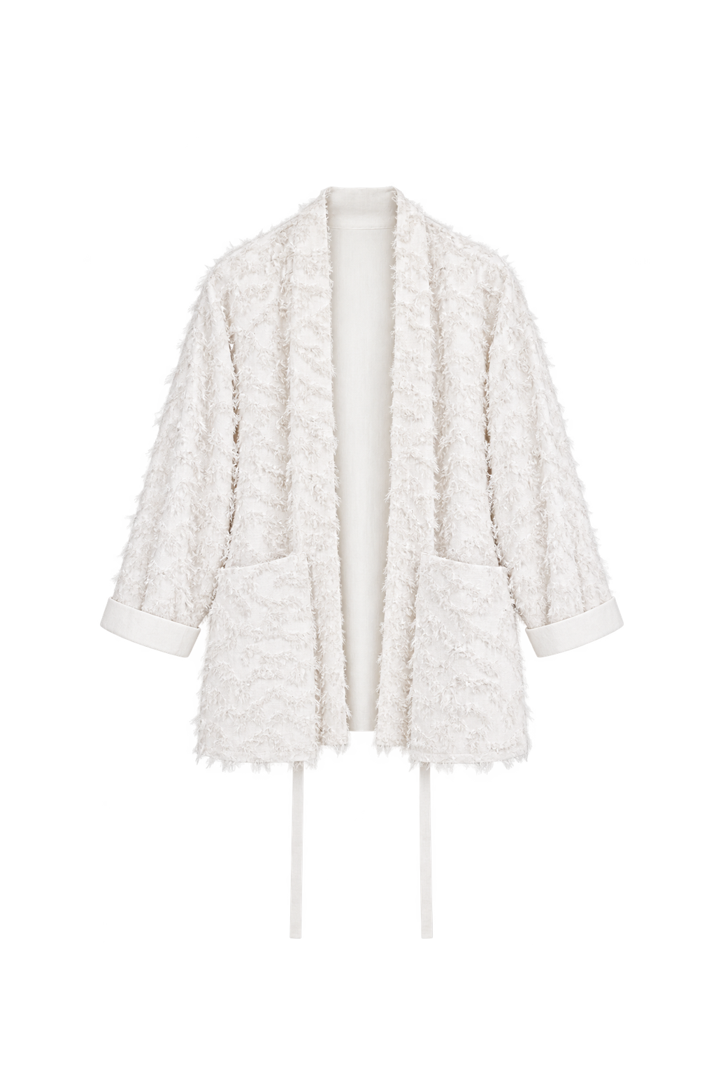 frayed cotton mandarin jacket - beige