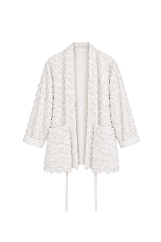 frayed cotton mandarin jacket - beige