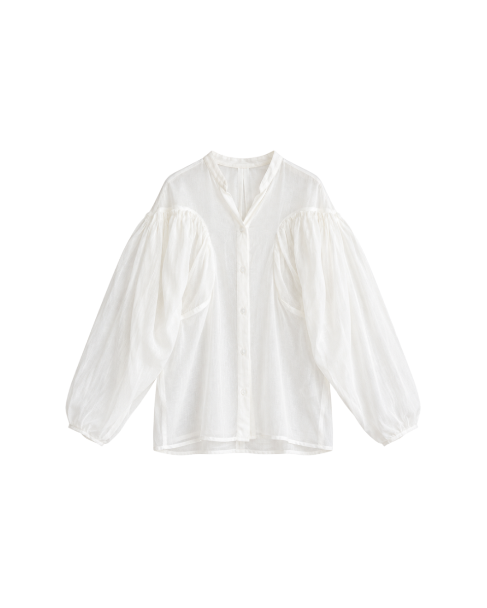 cotton organdy curved gathered shirt - ivory