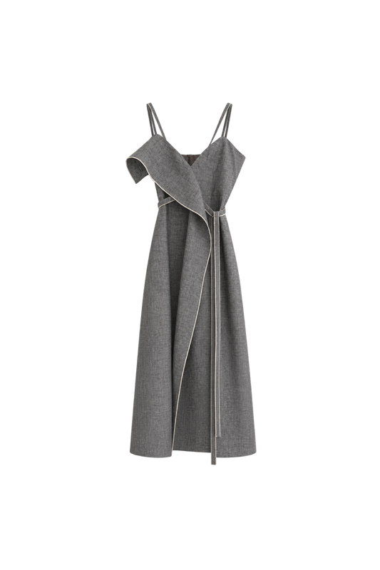 dark grey thin-strap asymmetrical dress