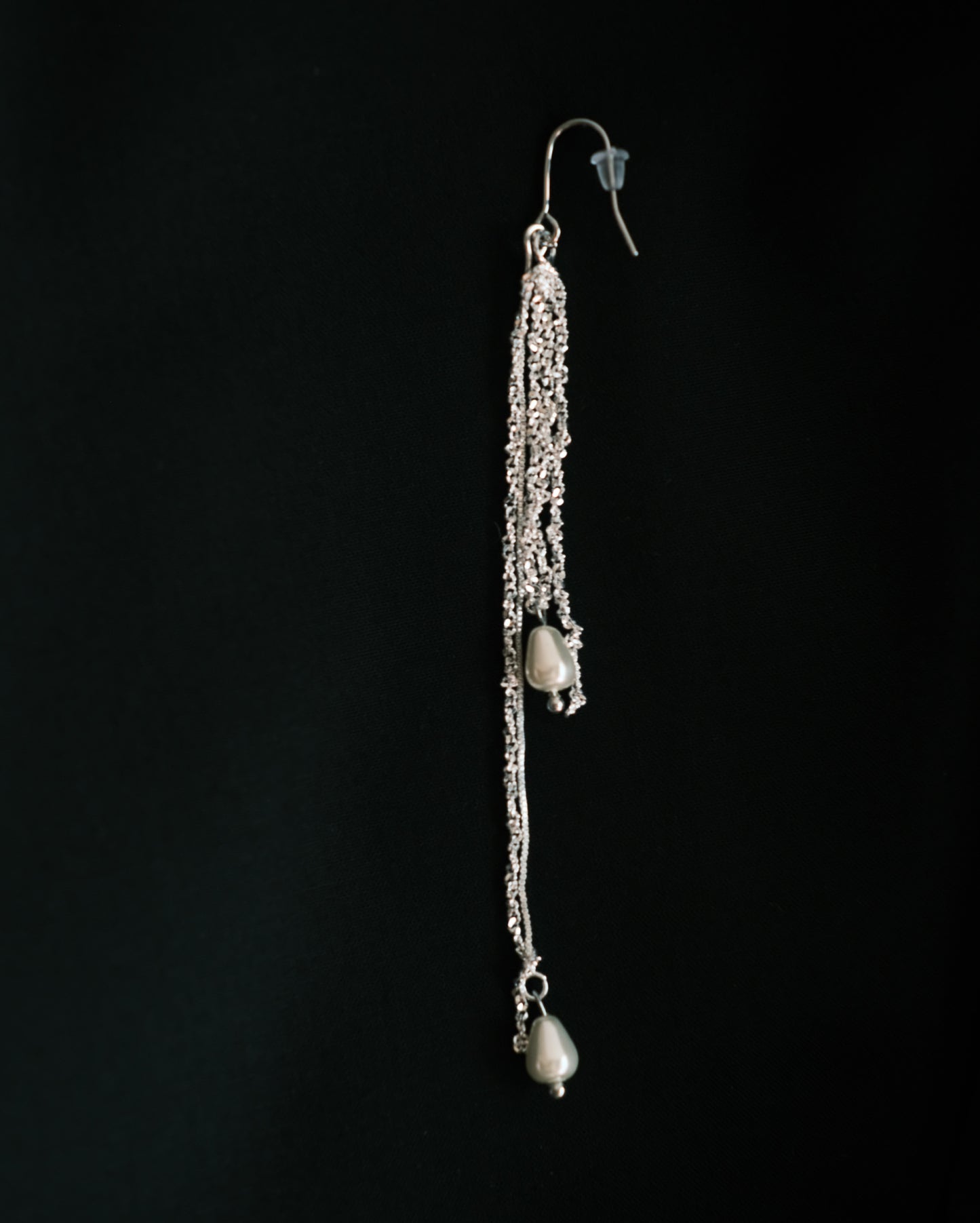 silver tassel with pearl earring 002 (single)
