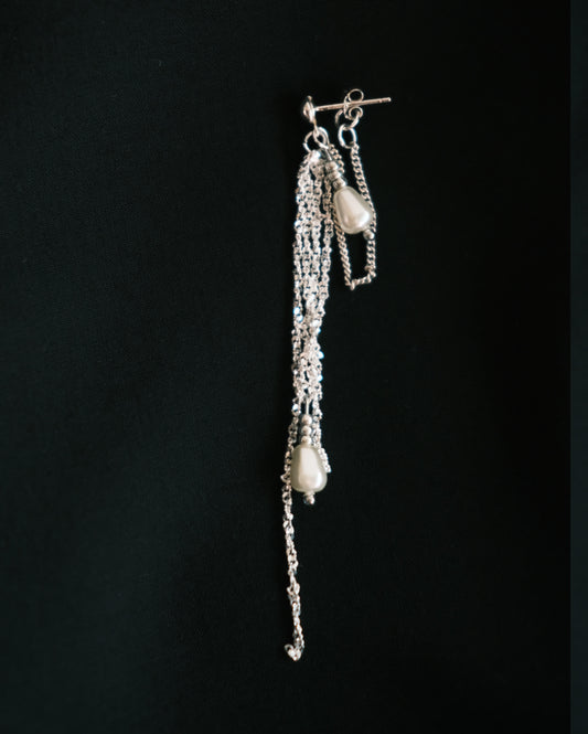 silver tassel with pearl earring 001 (single)