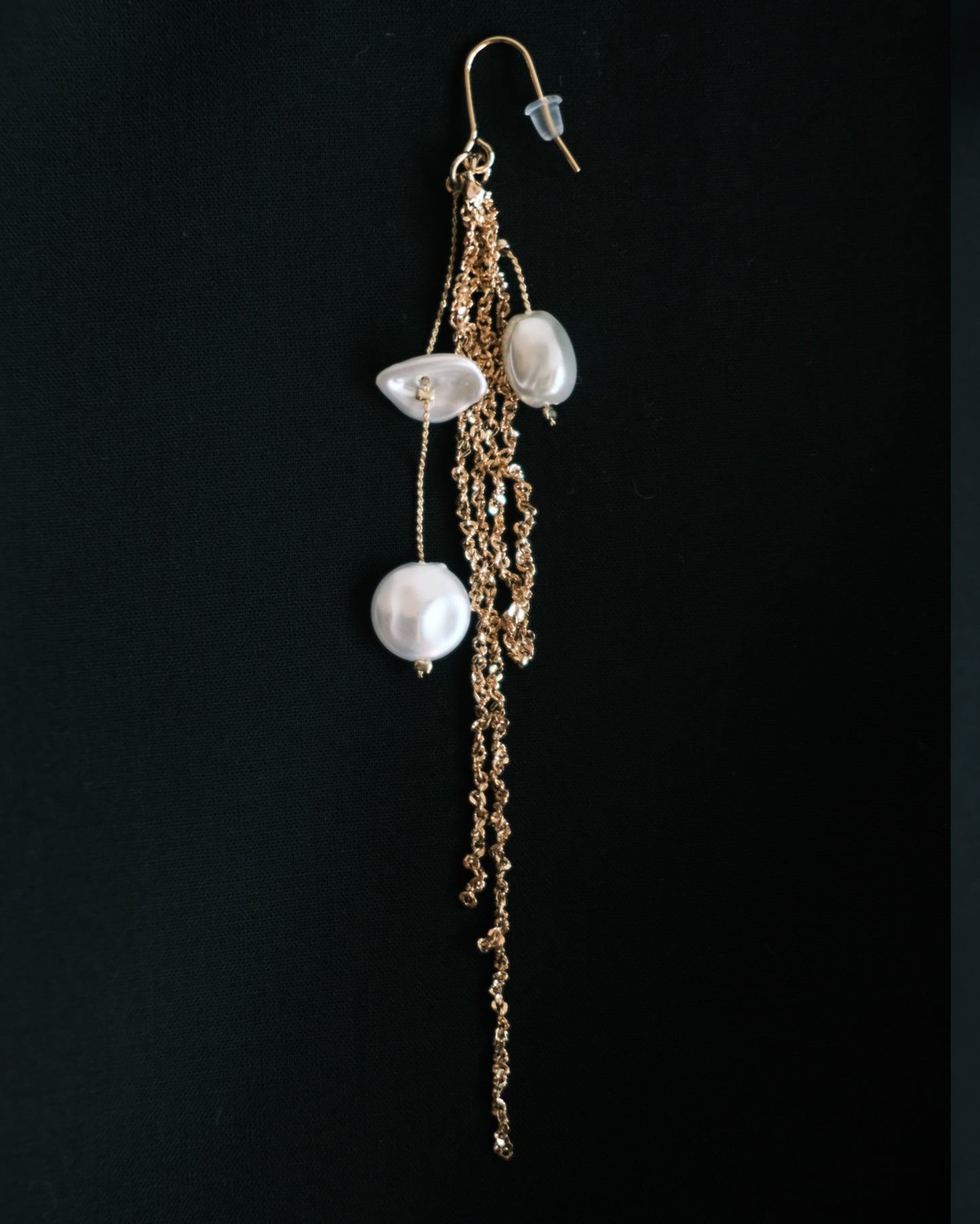 gold tassel with pearl earring 002(single)