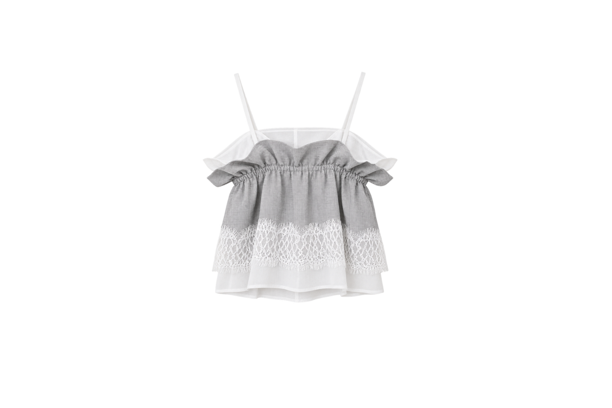 double-layer ruched crop top with lace  (in-stock)