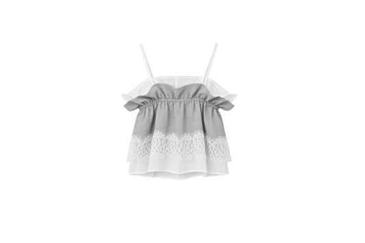 double-layer ruched crop top with lace  (in-stock)