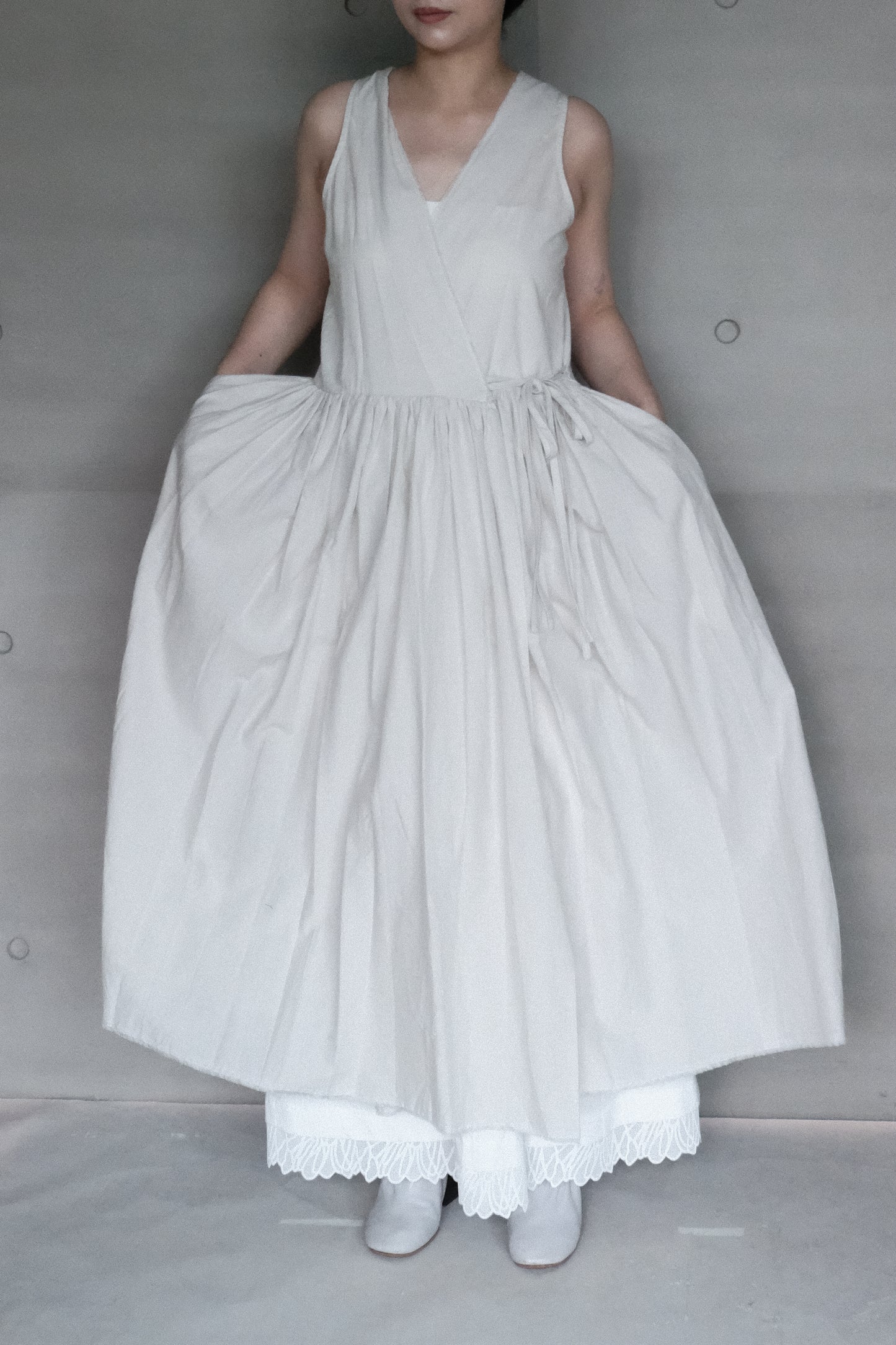 twisted pleated -cotton lace skirt