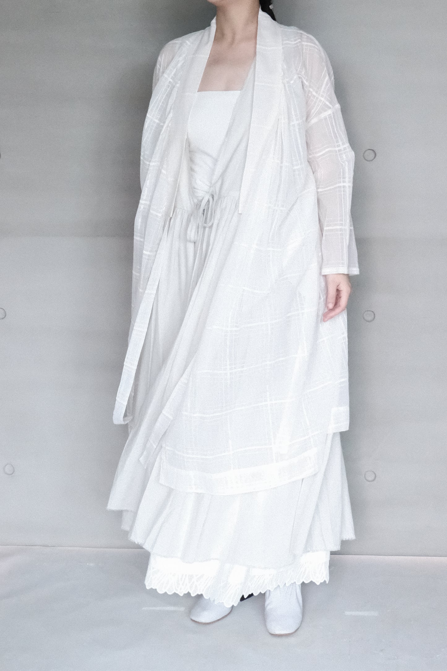 sheer cotton checked mandarin long cover (in-stock)
