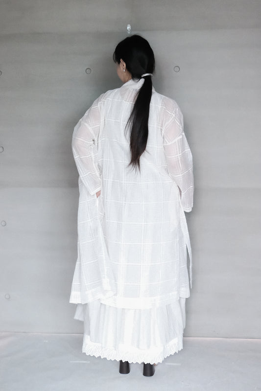 sheer cotton checked mandarin long cover (in-stock)