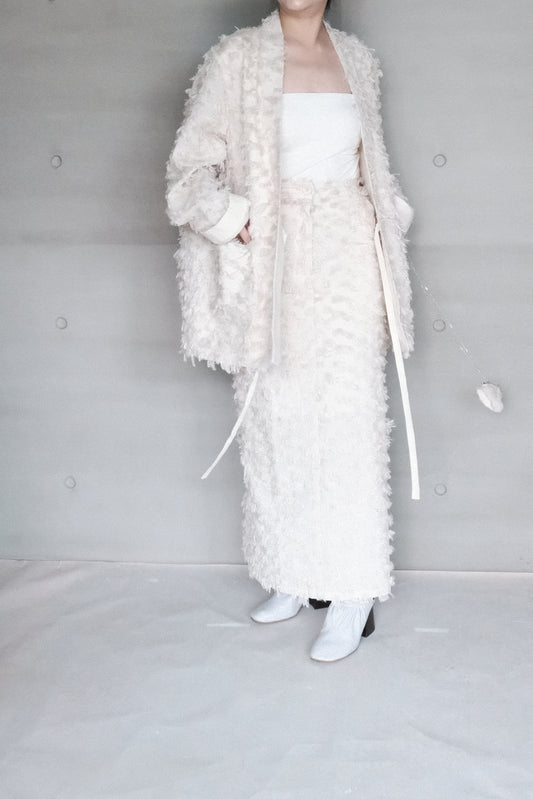 frayed cotton mandarin jacket - beige