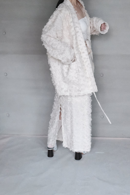 frayed cotton mandarin jacket - beige