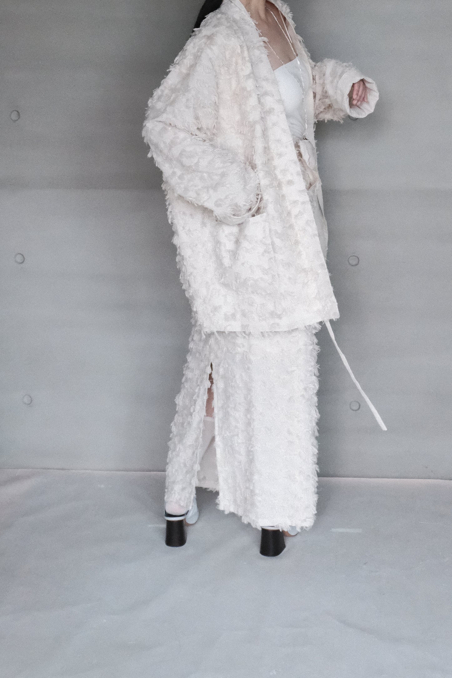 frayed cotton straight skirt - beige