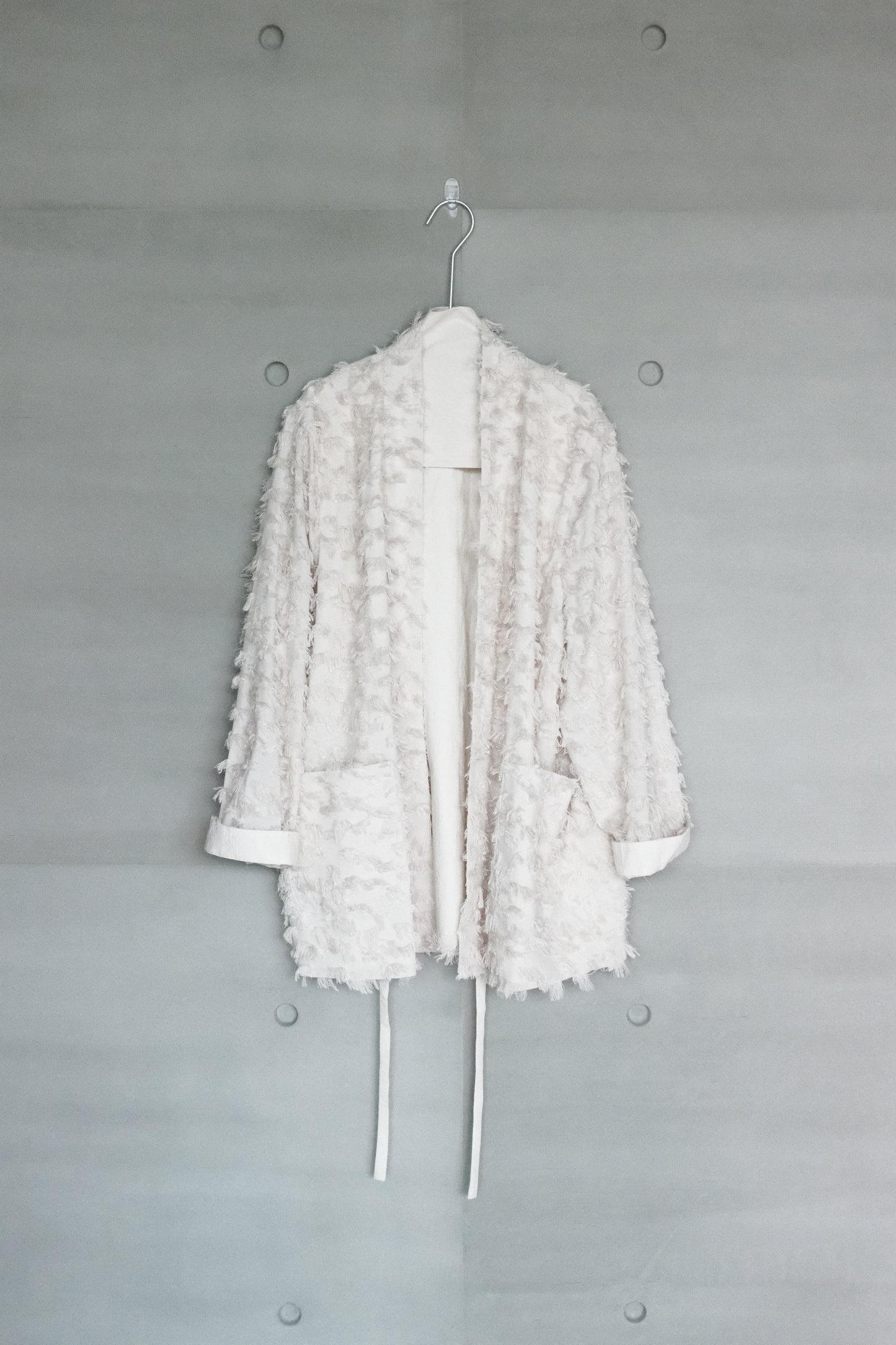 frayed cotton mandarin jacket - beige