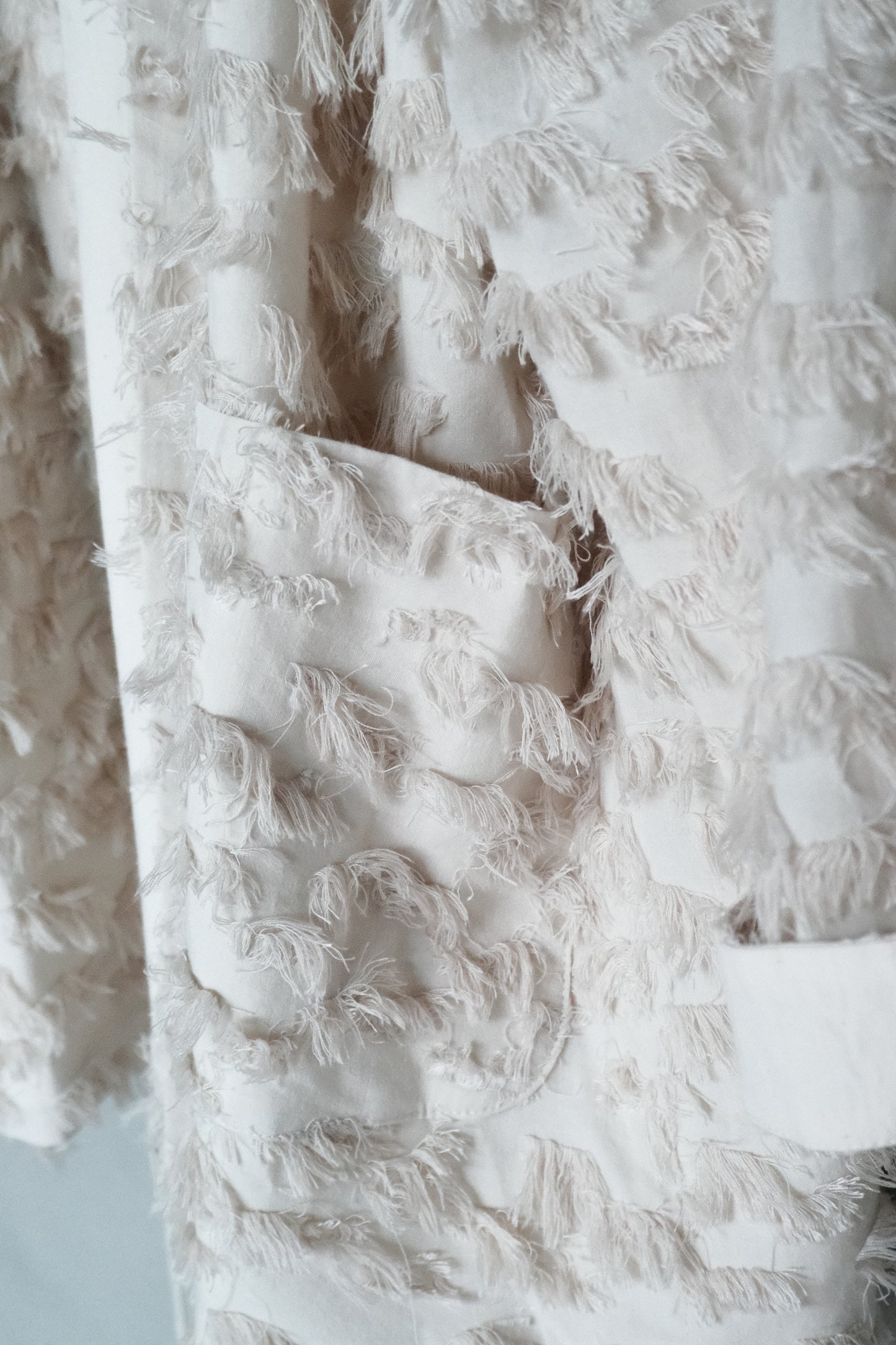 frayed cotton mandarin jacket - beige