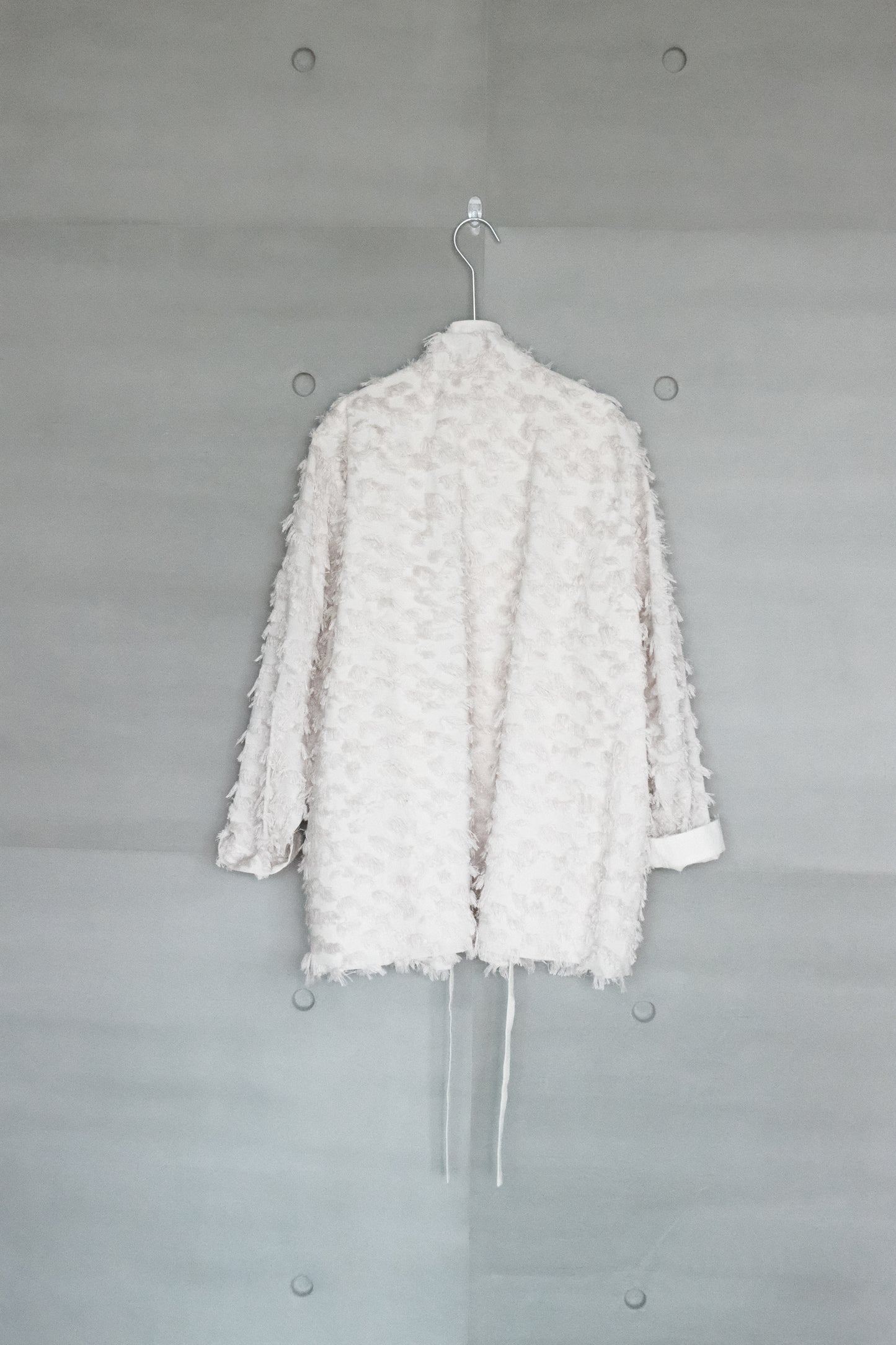 frayed cotton mandarin jacket - beige