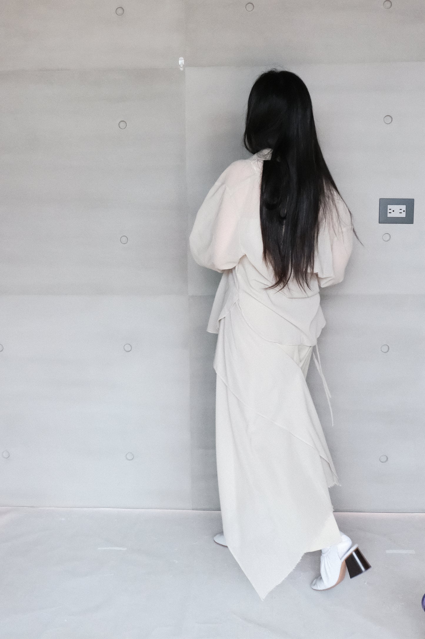 draped-tie wool blend straight skirt - matcha (pre-order)