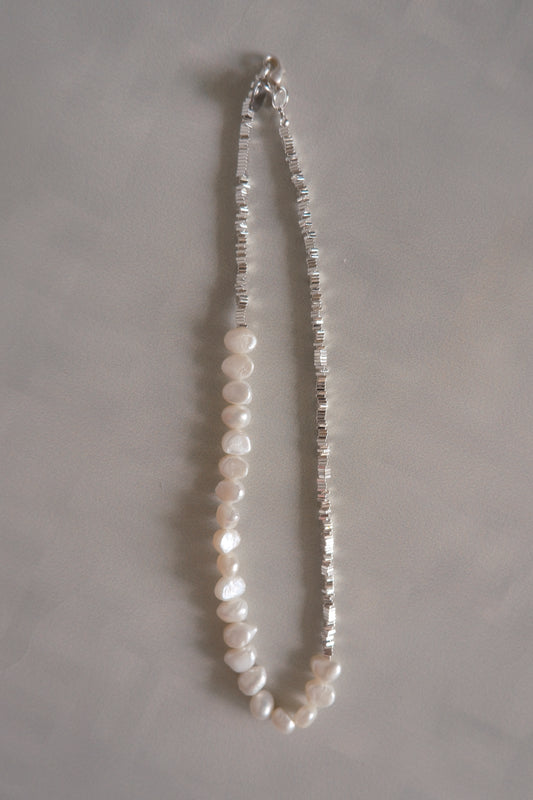 pearl with silver beads necklace