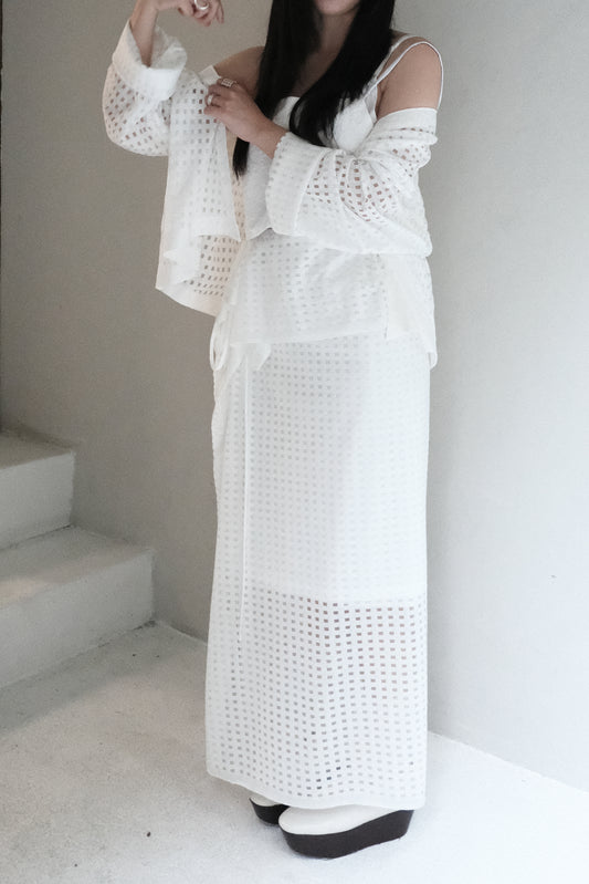 subtle checked lightweight ruched wrap skirt (pre-order)