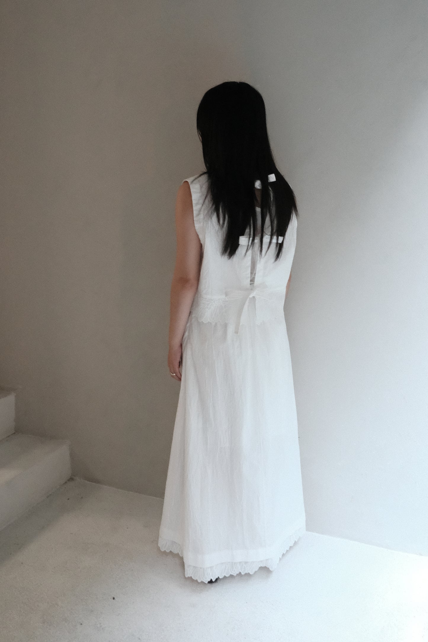 pleated -cotton lace vest top