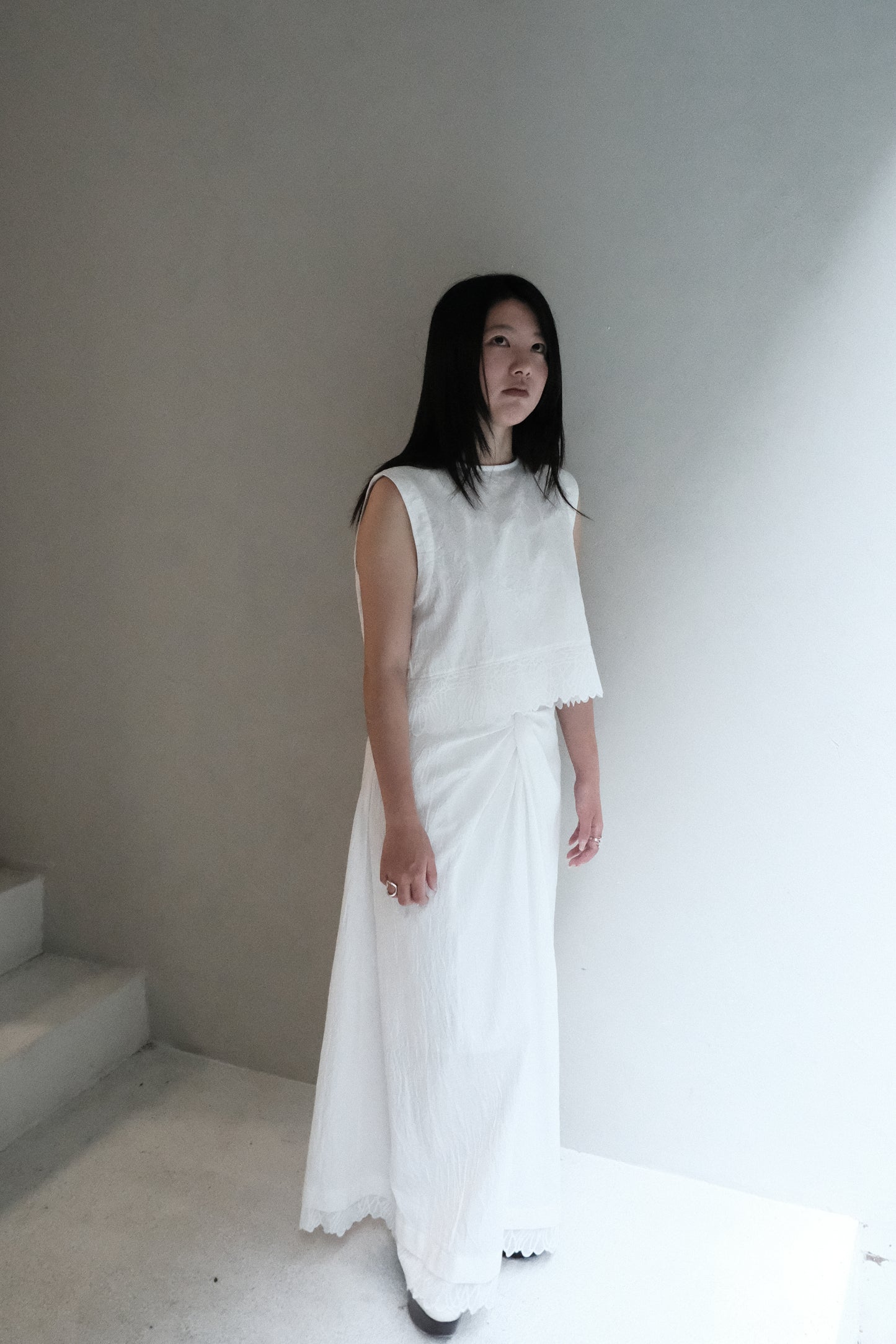 pleated -cotton lace vest top