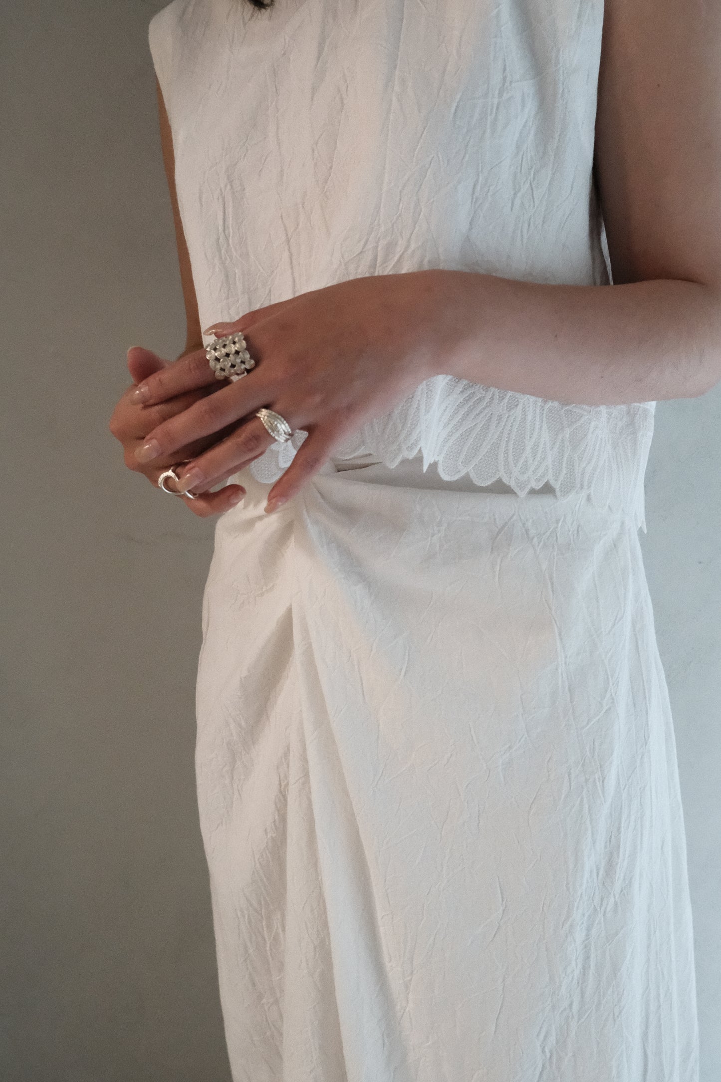 twisted pleated -cotton lace skirt