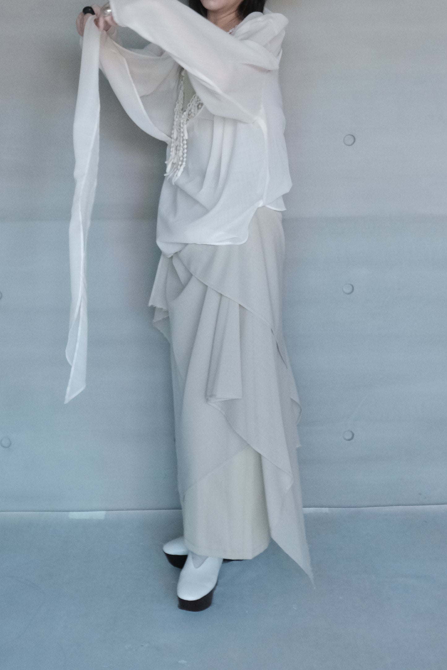 draped-tie wool blend straight skirt - matcha (pre-order)