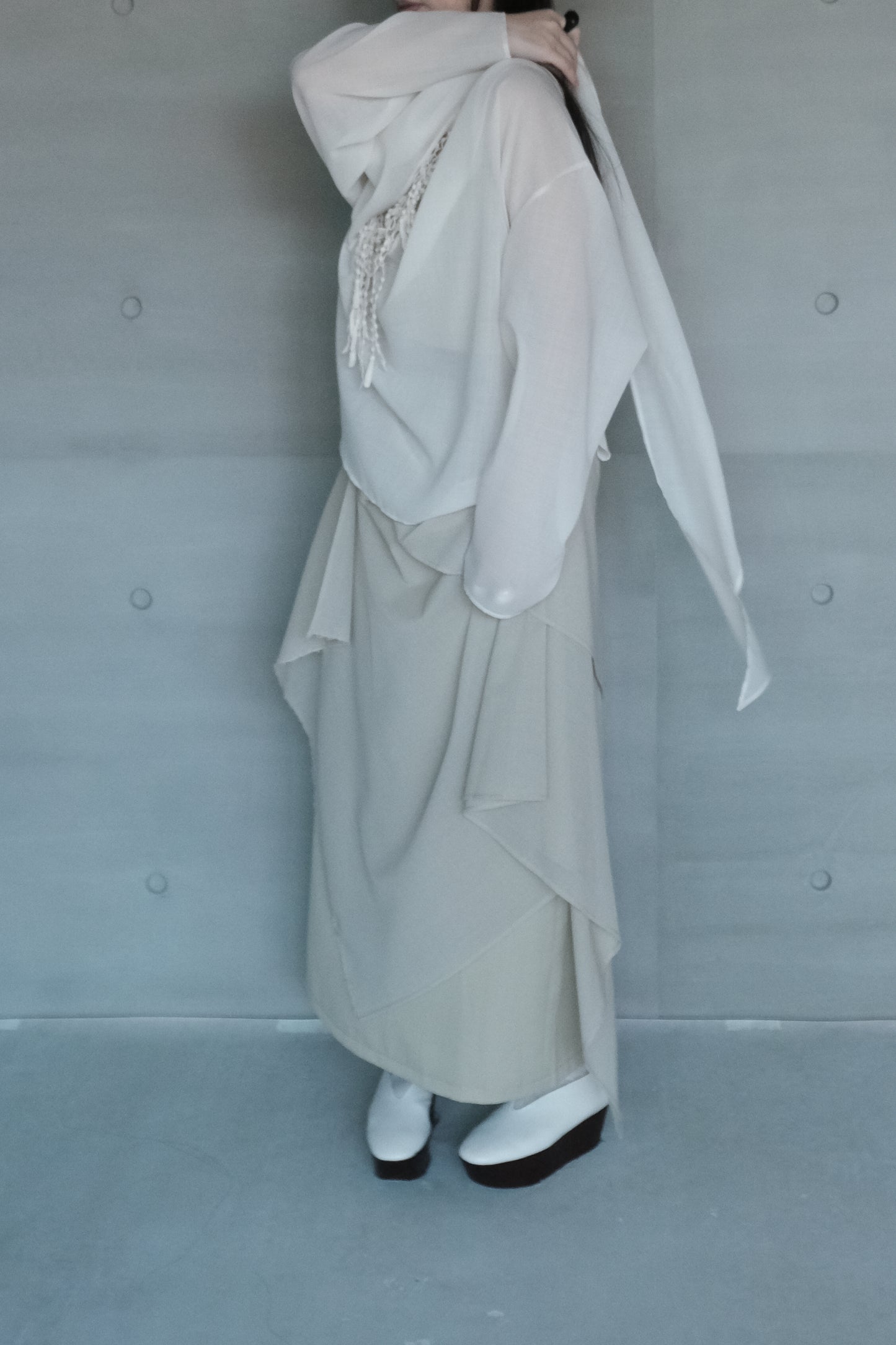 draped-tie wool blend straight skirt - matcha (pre-order)