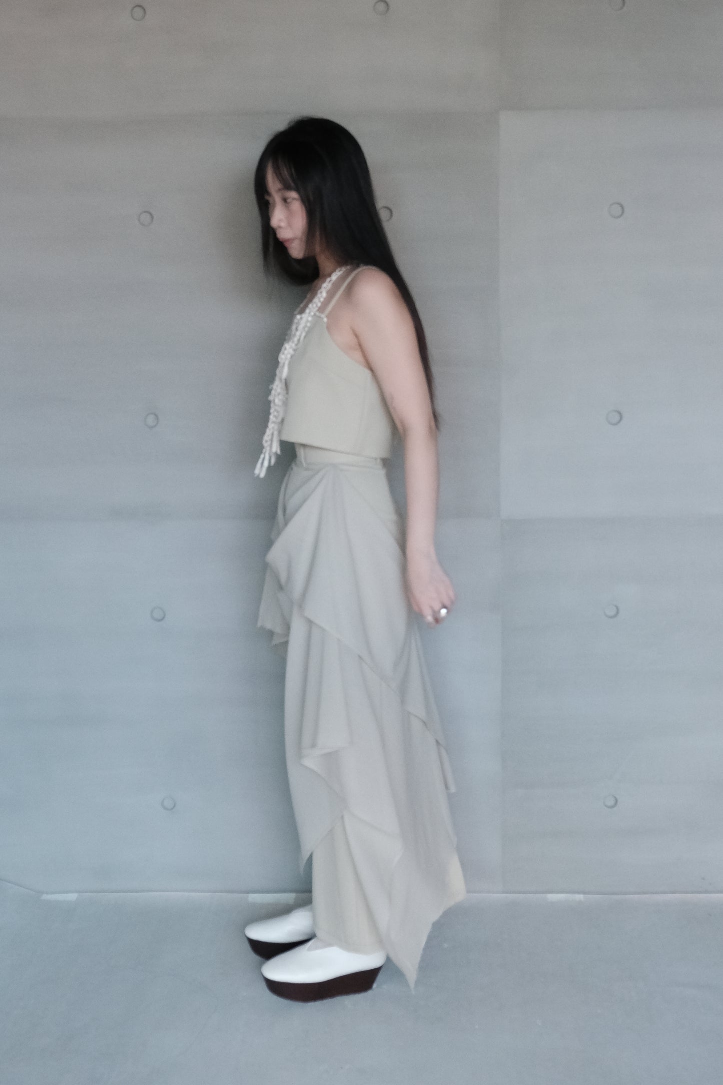draped-tie wool blend straight skirt - matcha (pre-order)