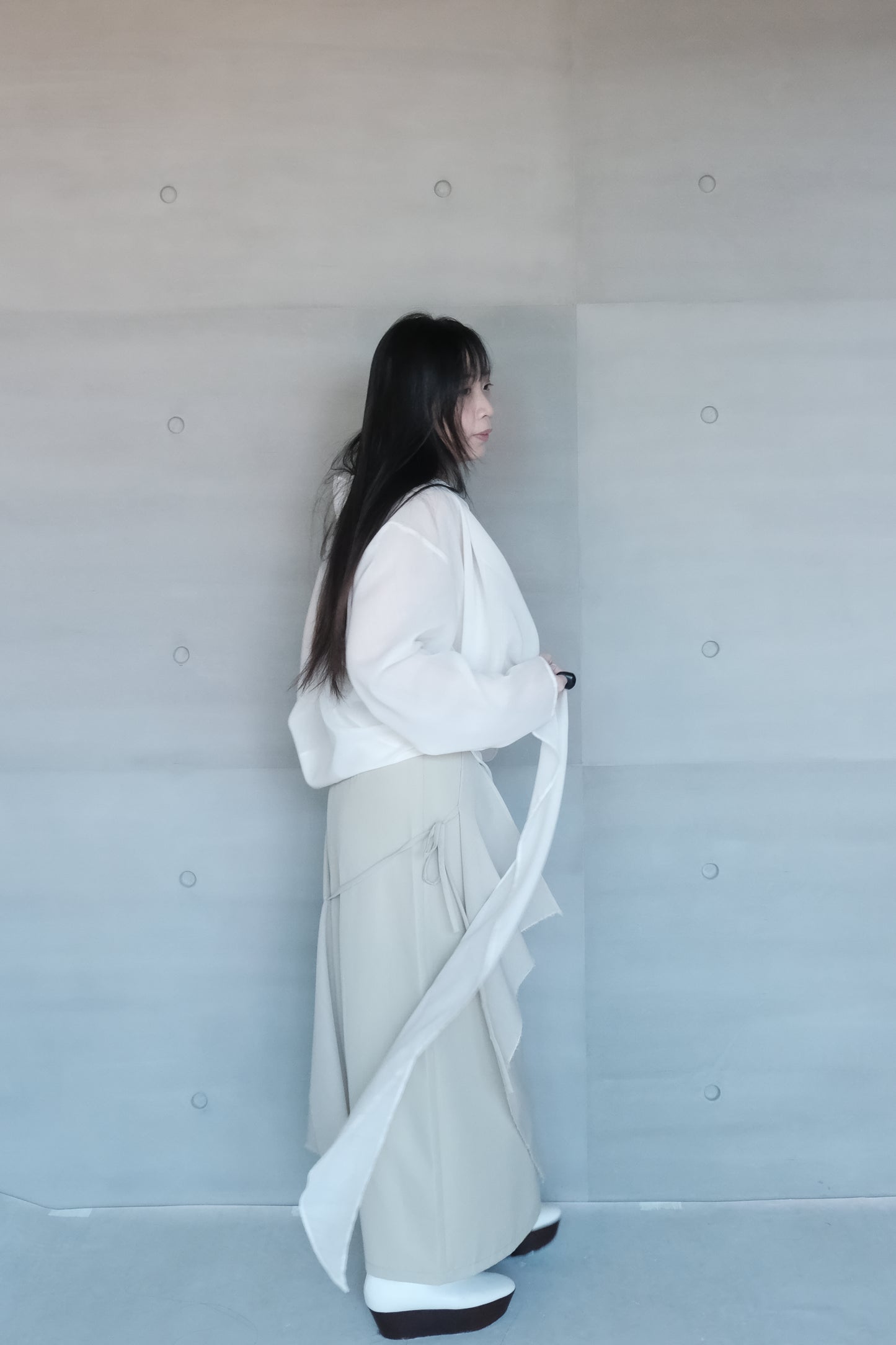 long sleeves ivory wrap blouse (in-stock)