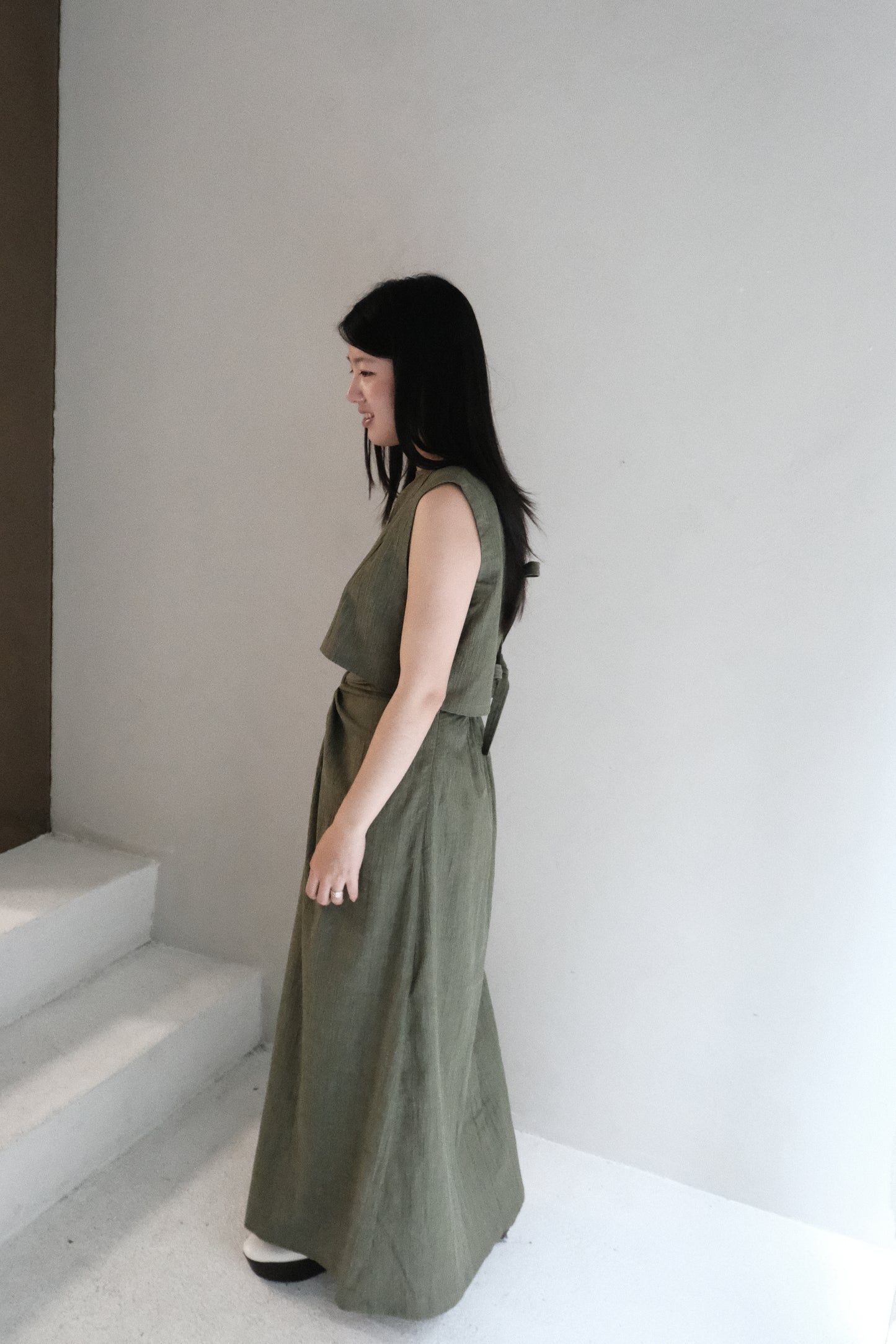 twisted cotton denim skirt - grass