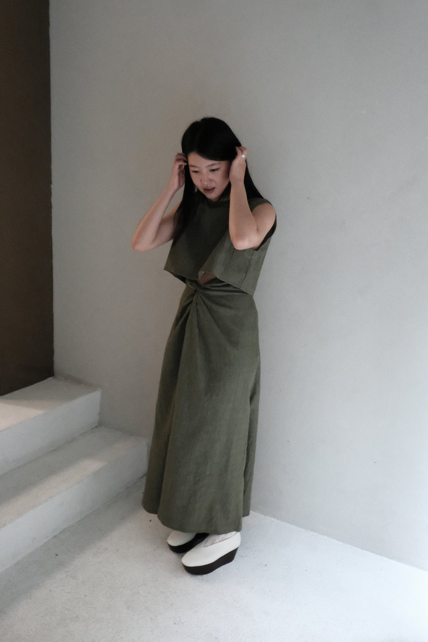 twisted cotton denim skirt - grass