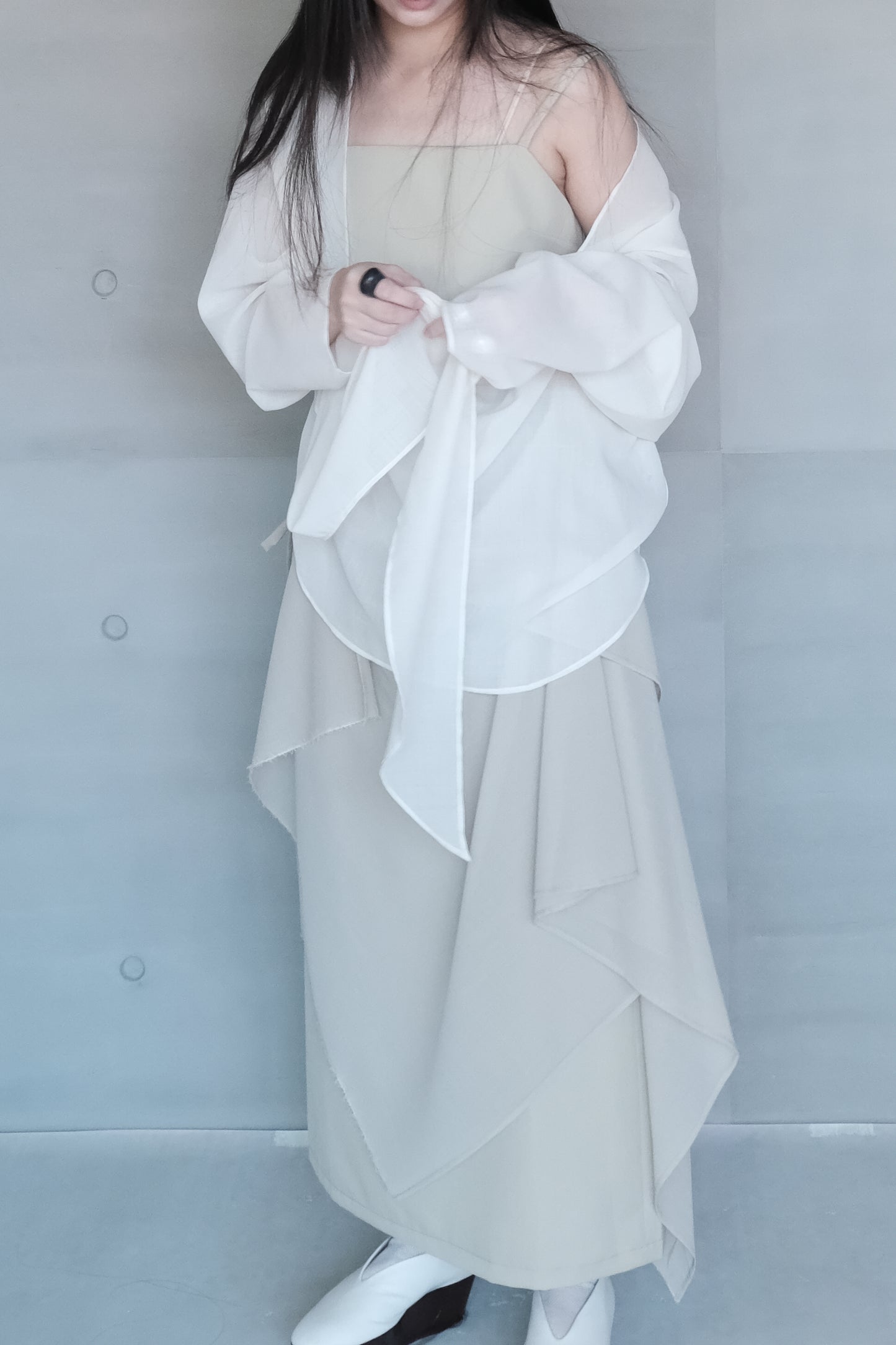 draped-tie wool blend straight skirt - matcha (pre-order)