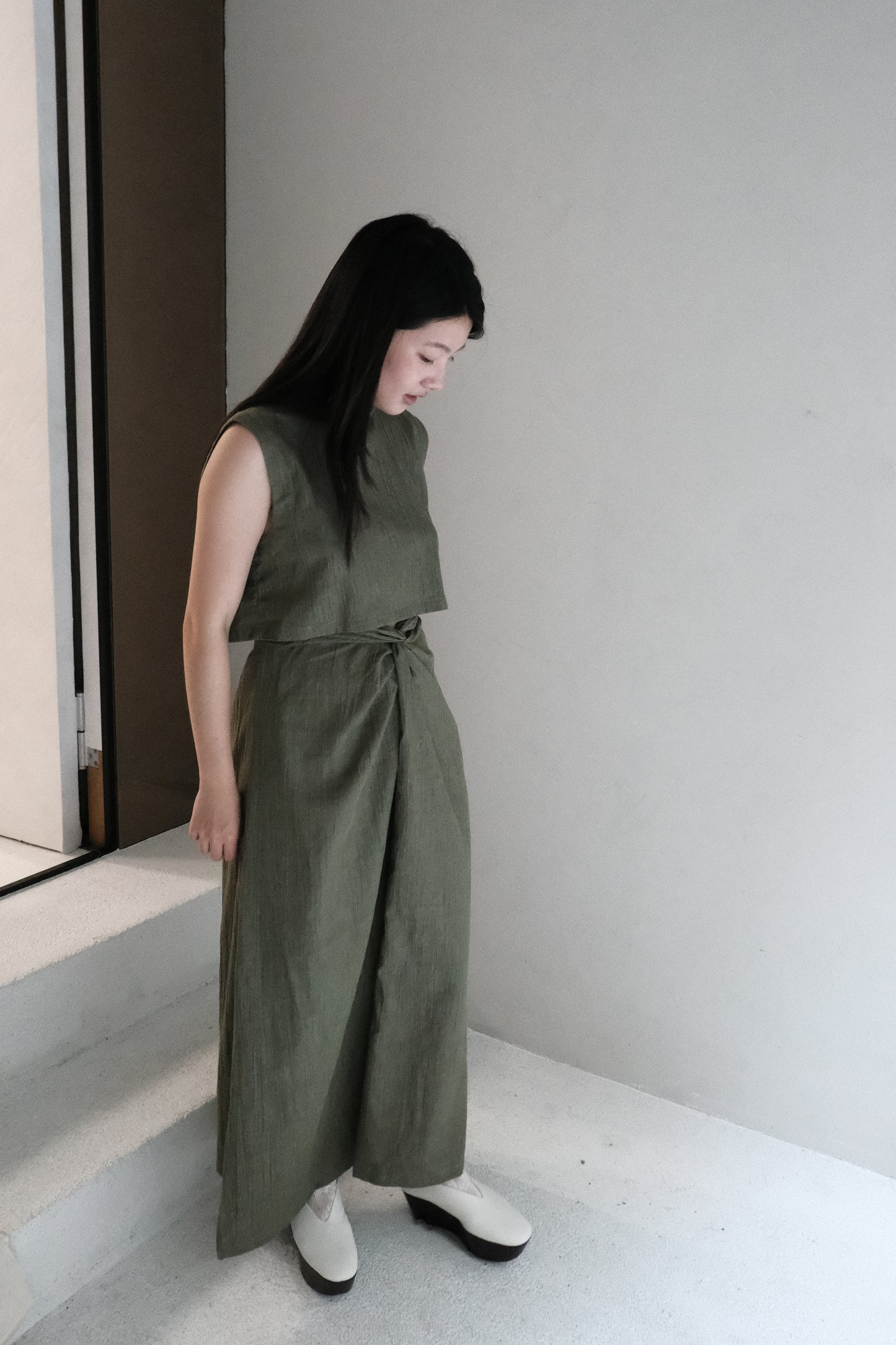 twisted cotton denim skirt - grass