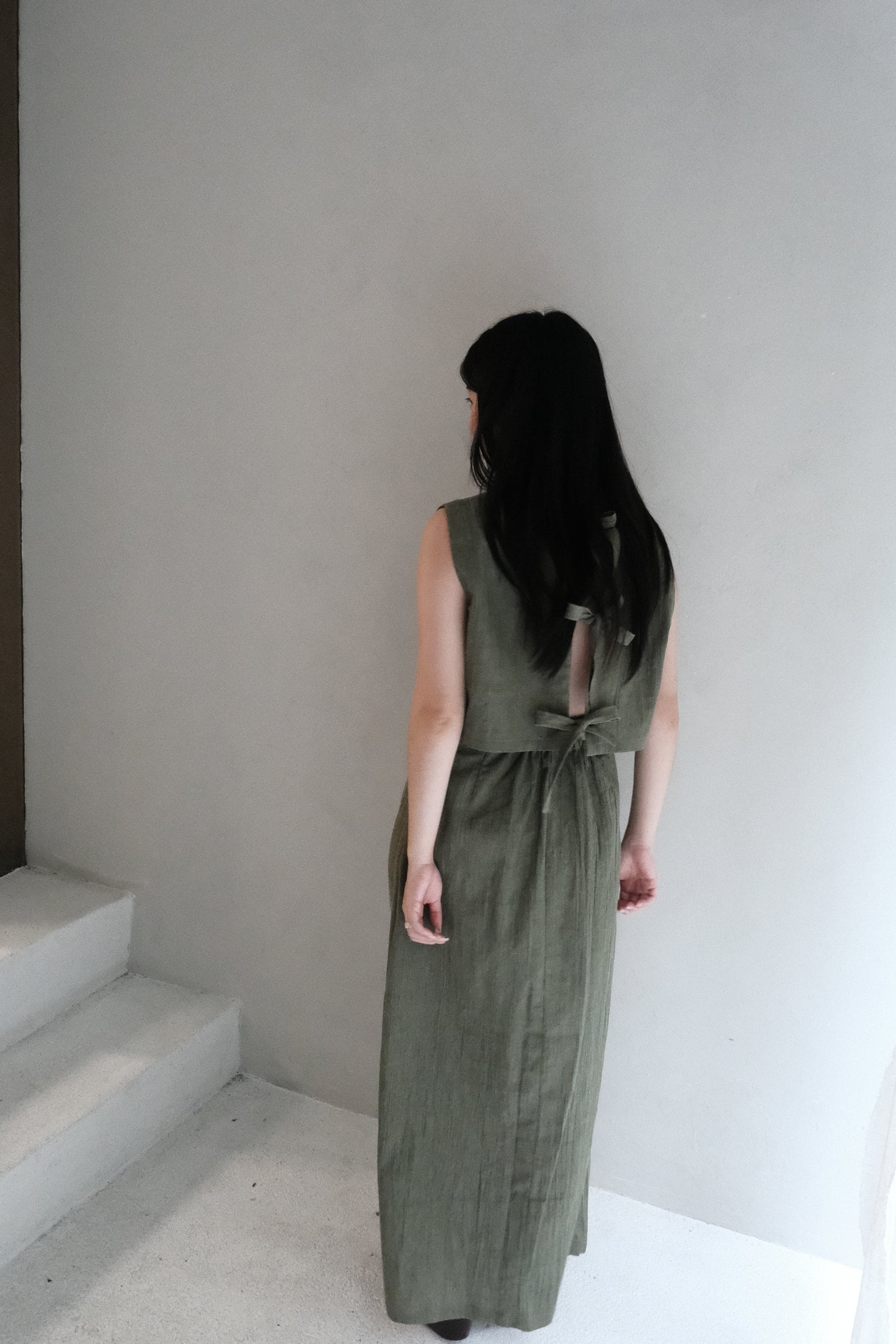 twisted cotton denim skirt - grass